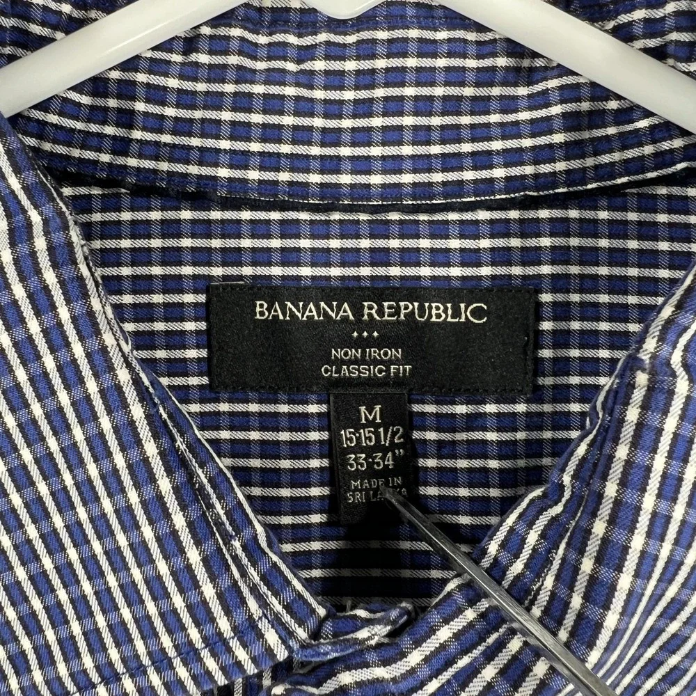 Banana Republic Shirt Mens Medium Blue Check Long Sleeve Button Up Classic Fit